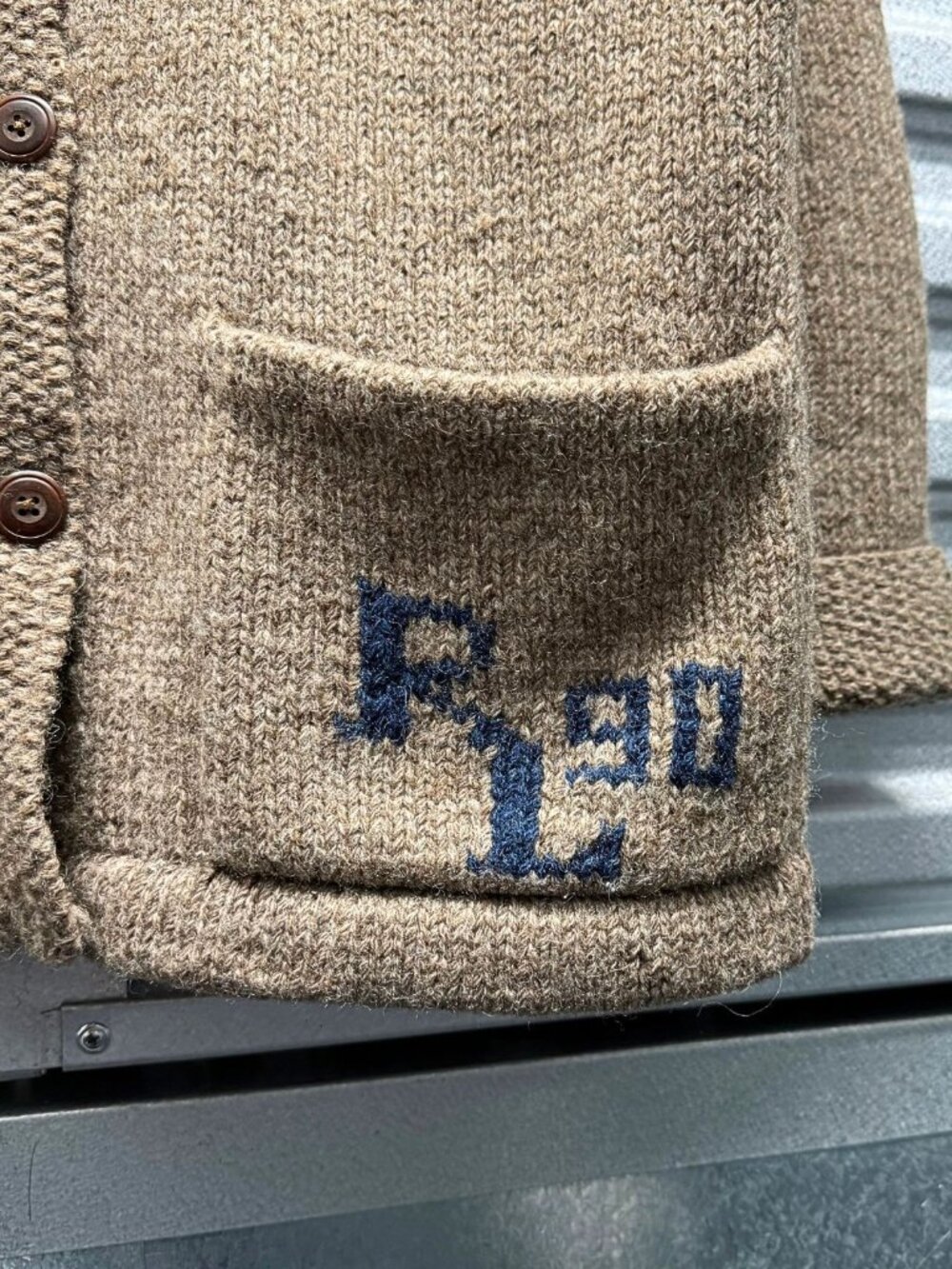 RALPH LAUREN COUNTRY VINTAGE 1990 LIGHT BROWN HAND-KNIT WOOL CARDIGAN - Picture 7 of 11